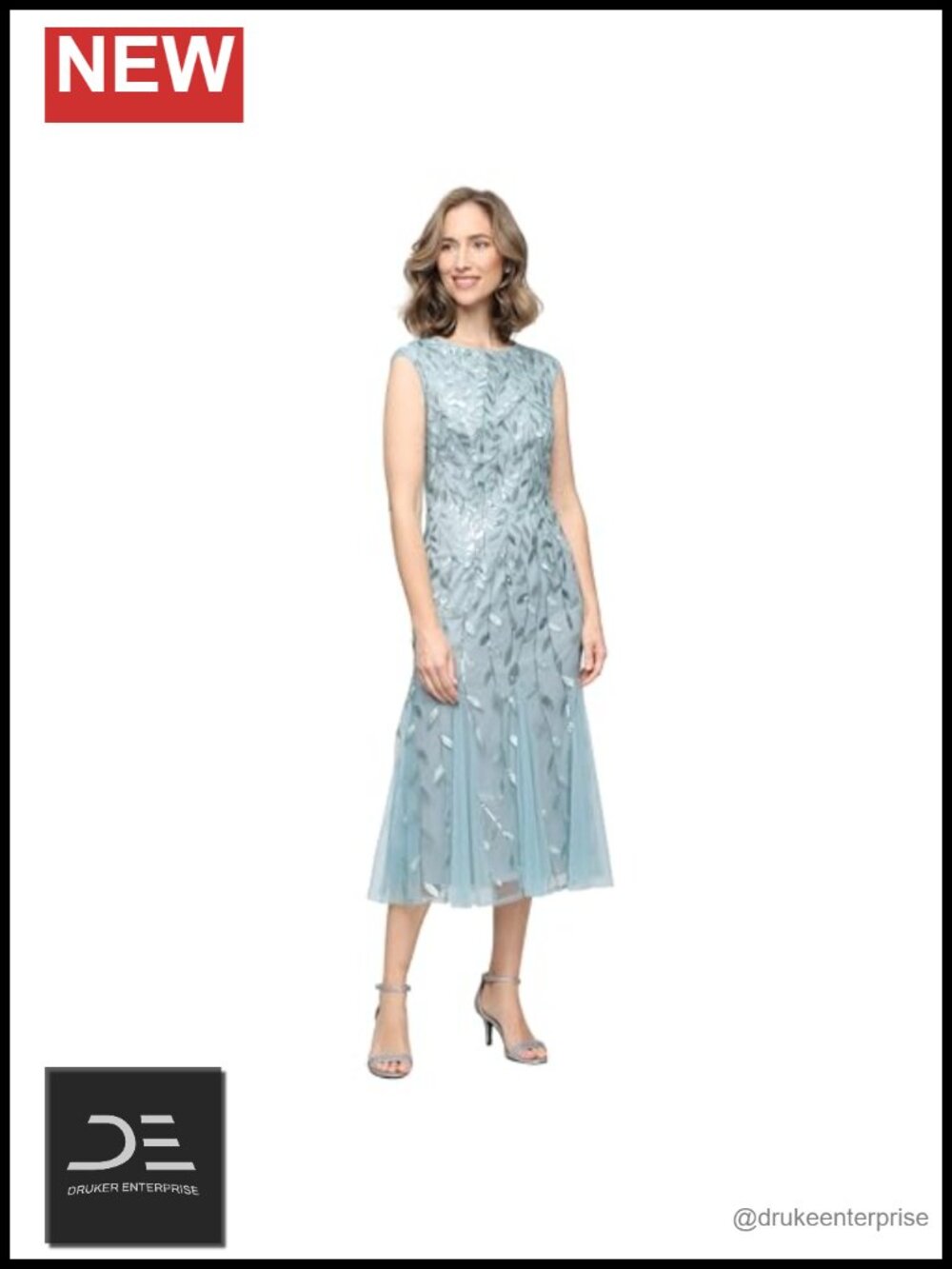 Embroidered Tulle Midi Cocktail Dress Cap Sleeve Fit & Flare